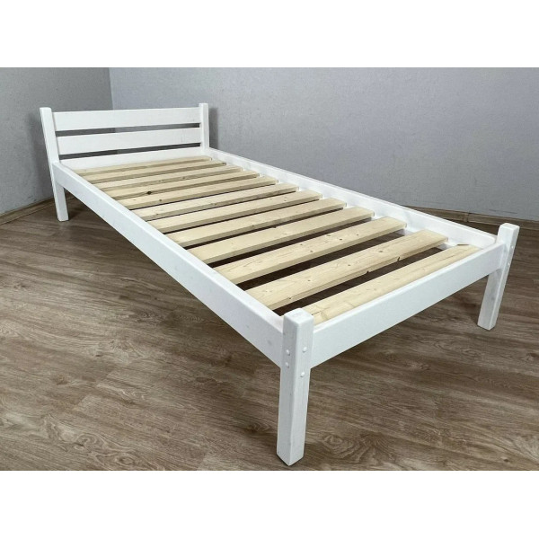 Кровать Классика лакированная из массива сосны с основанием односпальная 200х90 см, цвет белый (габариты 210х100)
