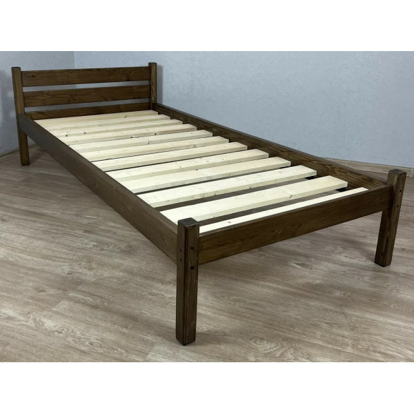 Кровать Классика лакированная из массива сосны с основанием односпальная 90х200 цвет темный дуб