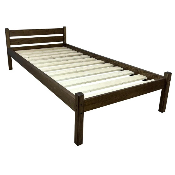 Кровать Классика лакированная из массива сосны с основанием односпальная 190х80 см, цвет темный дуб (габариты 200х90)