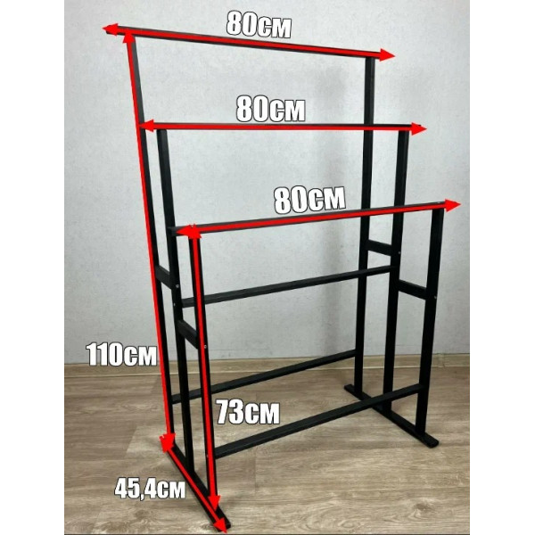 Вешалка напольная деревянная тройная для одежды костюмная из массива березы, черная