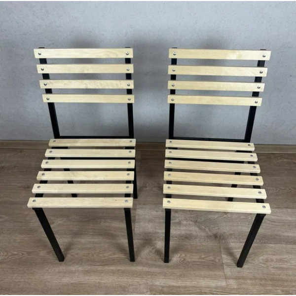 Комплект стульев металлических универсальных, черный каркас с березовой спинкой и сиденьем без покрытия, 2 шт.