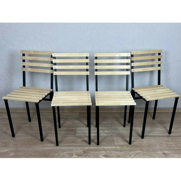 Комплект стульев металлических универсальных, черный каркас с березовой спинкой и сиденьем без покрытия, 4 шт.