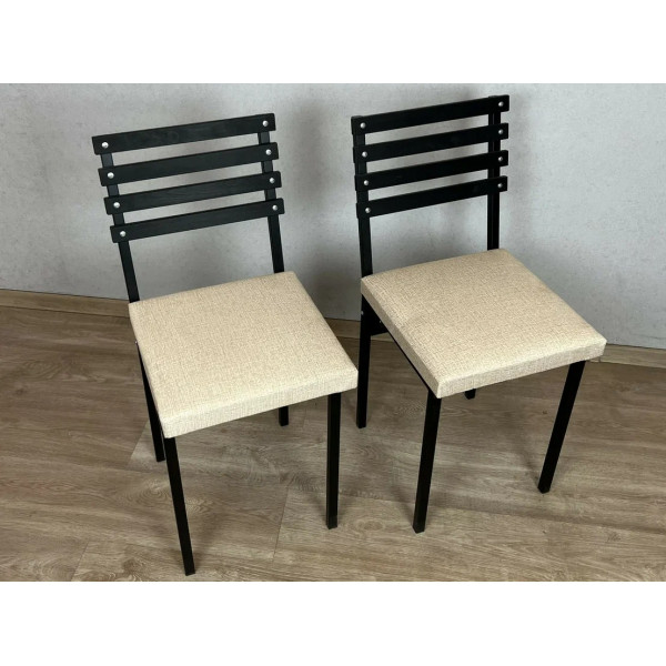 Комплект стульев металлических универсальных, черный каркас с черной березовой спинкой и бежевым мягким велюровым сиденьем, 2 шт.