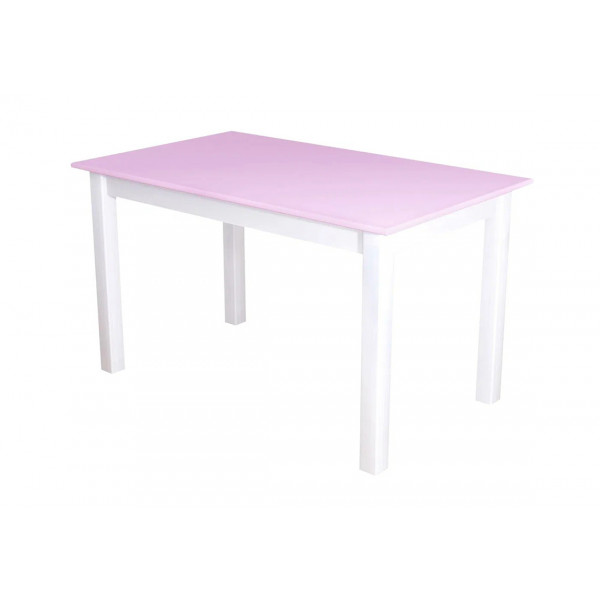 Стол кухонный Классика из массива сосны, столешница розового цвета 20 мм и белые ножки, 110х60х75 см