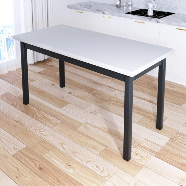 Стол кухонный Классика из массива сосны, белая столешница 40 мм и ножки цвета антрацит, 120х70х75 см