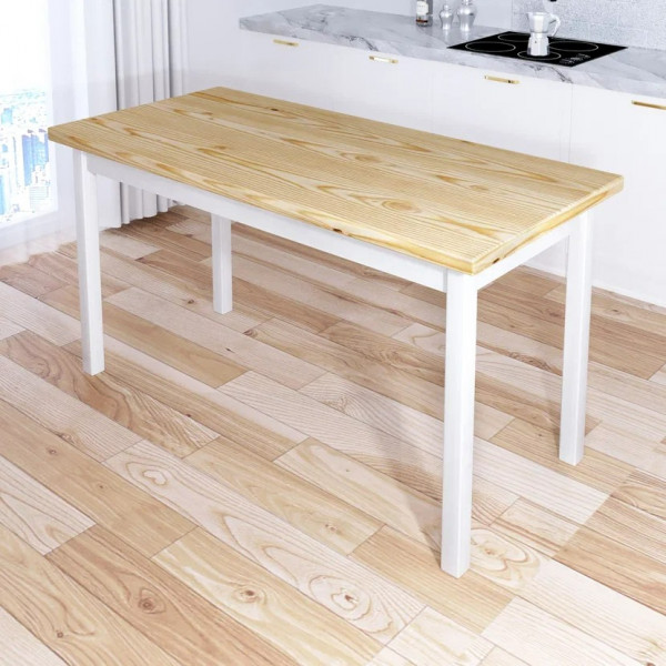 Стол кухонный Классика из массива сосны, лакированная столешница 40 мм и ножки белого цвета, 120х70х75 см