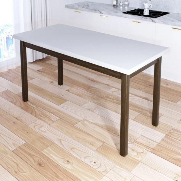 Стол кухонный Классика из массива сосны, белая столешница 40 мм и ножки цвета темного дуба, 120х80х75 см