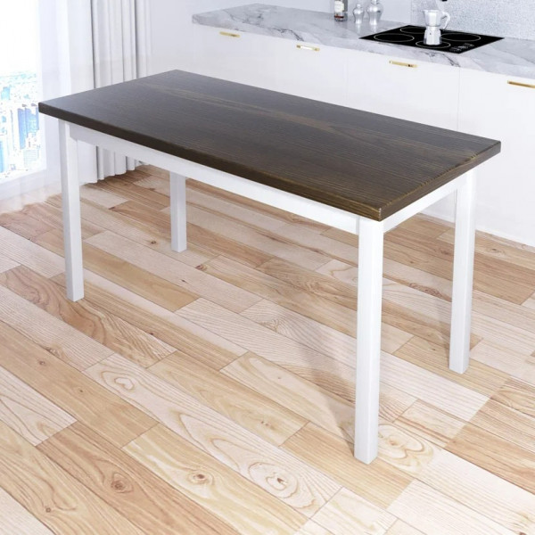 Стол кухонный Классика из массива сосны, столешница цвета темного дуба 40 мм и белые ножки, 120х80х75 см