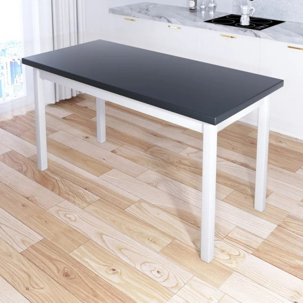 Стол кухонный Классика из массива сосны, столешница цвета антрацит 40 мм и белые ножки, 130х60х75 см
