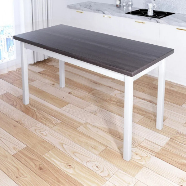 Стол кухонный Классика из массива сосны, столешница цвета венге 40 мм и белые ножки, 130х60х75 см