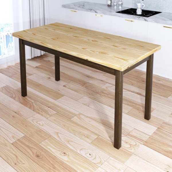 Стол кухонный Классика из массива сосны, лакированная столешница 40 мм и ножки цвета темного дуба, 140х60х75 см
