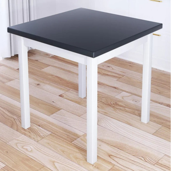 Стол кухонный Классика с квадратной столешницей цвета антрацит из массива сосны 40 мм и белыми ножками, 75х75х75 см