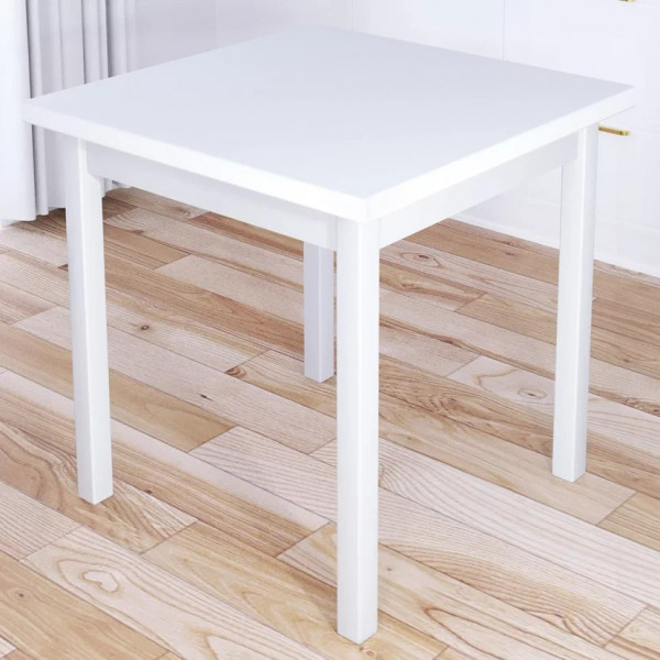 Стол кухонный Классика с квадратной белой столешницей из массива сосны 40 мм и белыми ножками, 60х60х75 см