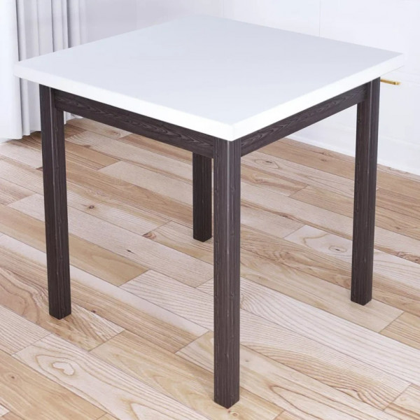 Стол кухонный Классика с квадратной белой столешницей из массива сосны 40 мм и ножками цвета венге, 60х60х75 см
