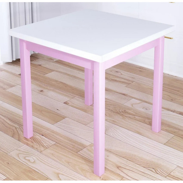 Стол кухонный Классика с квадратной белой столешницей из массива сосны 40 мм и ножками розового цвета, 60х60х75 см