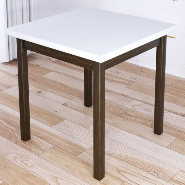 Стол кухонный Классика с квадратной белой столешницей из массива сосны 40 мм и ножками цвета темного дуба, 60х60х75 см