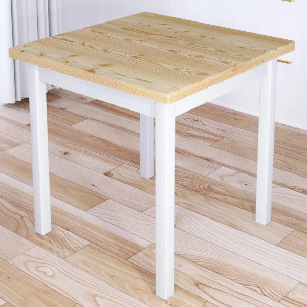 Стол кухонный Классика с квадратной лакированной столешницей из массива сосны 40 мм и белыми ножками, 60х60х75 см