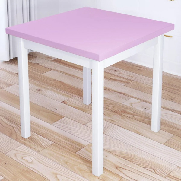Стол кухонный Классика с квадратной розовой столешницей из массива сосны 40 мм и белыми ножками, 60х60х75 см