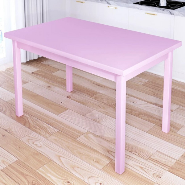 Стол кухонный Классика из массива сосны, столешница розового цвета 40 мм и розовые ножки, 130х70х75 см
