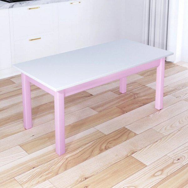 Стол журнальный Классика с белой столешницей из массива сосны 20 мм и ножками розового цвета, 90х60х44 см