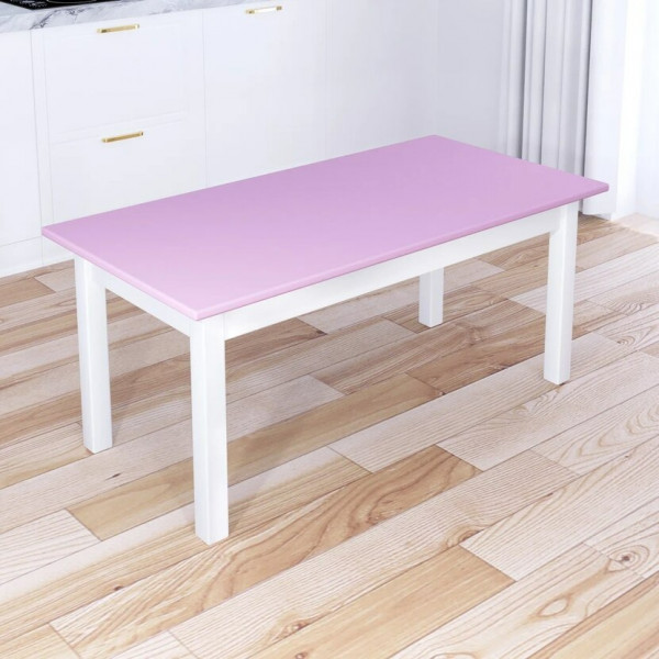 Стол журнальный Классика со столешницей розового цвета из массива сосны 20 мм и белыми ножками, 90х60х44 см