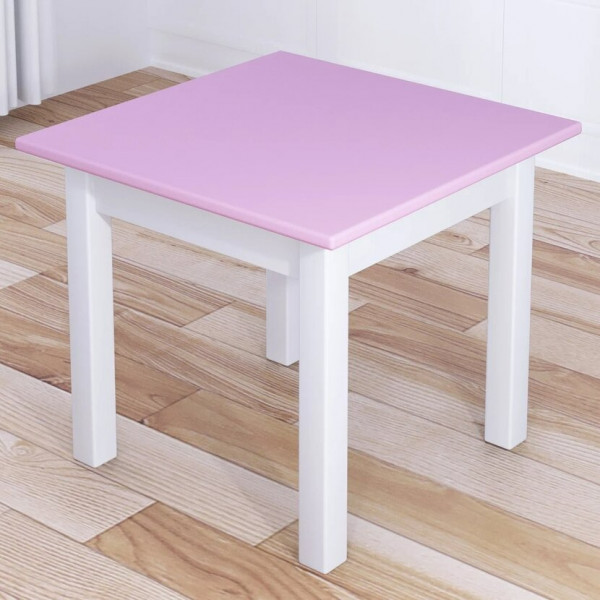 Стол журнальный Классика квадратный с розовой столешницей из массива сосны 20 мм и белыми ножками, 60х60х44 см