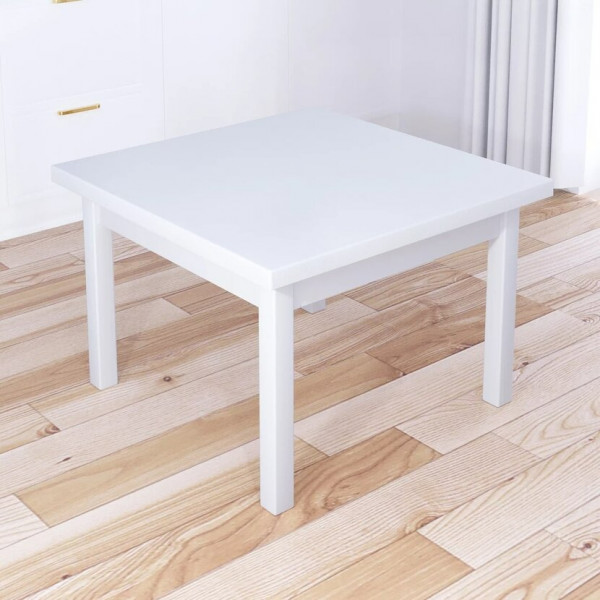 Стол журнальный Классика квадратный с белой столешницей из массива сосны 40 мм и белыми ножками, 60х60х46 см
