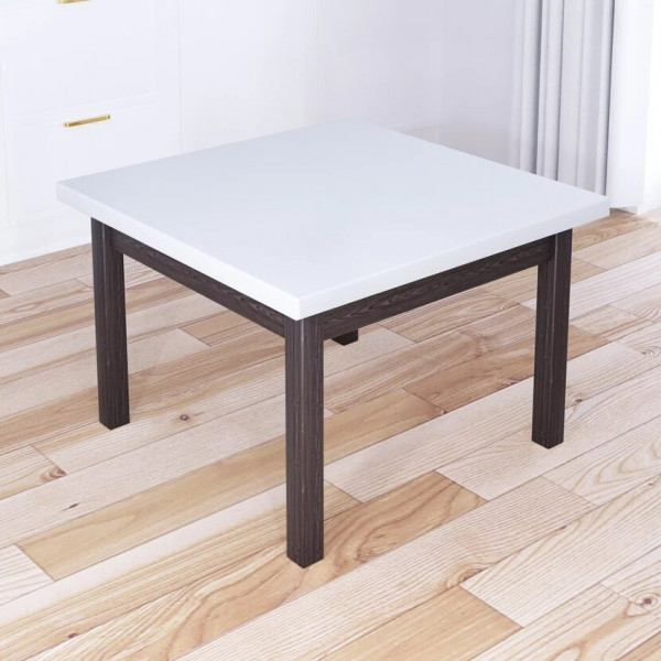 Стол журнальный Классика квадратный с белой столешницей из массива сосны 40 мм и ножками цвета венге, 60х60х46 см