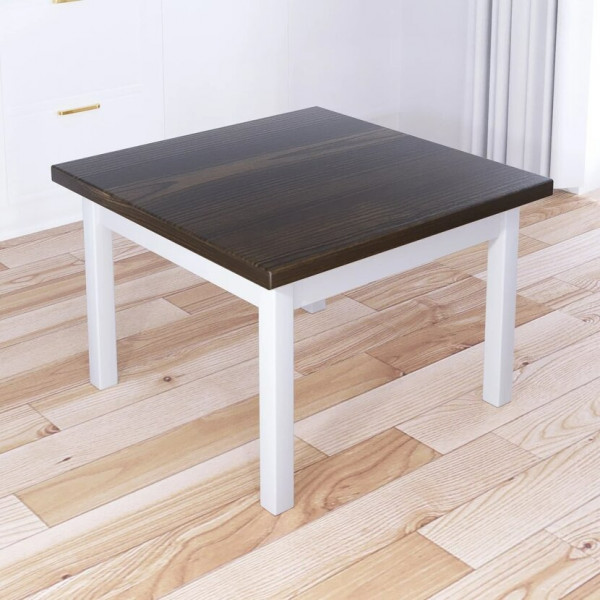 Стол журнальный Классика квадратный со столешницей цвета темного дуба из массива сосны 40 мм и белыми ножками, 60х60х46 см