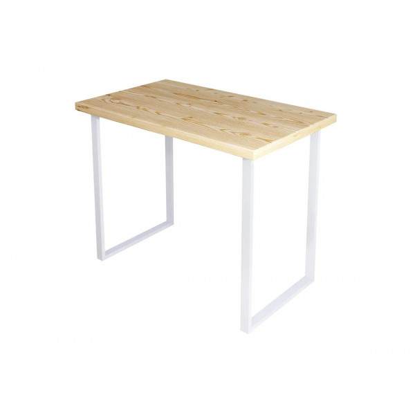 Стол кухонный Loft со столешницей без покраски из массива сосны 40 мм и белыми металлическими ножками, 90х60х75 см