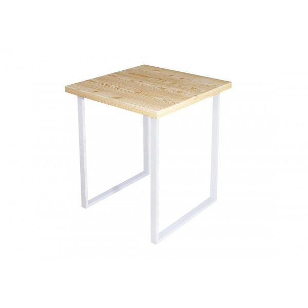 Стол кухонный Loft квадратный со столешницей без покраски из массива сосны 40 мм и белыми металлическими ножками, 70x70х75 см
