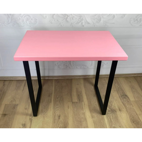 Стол кухонный Loft со столешницей розового цвета из массива сосны 40 мм и черными металлическими ножками, 120х70х75 см