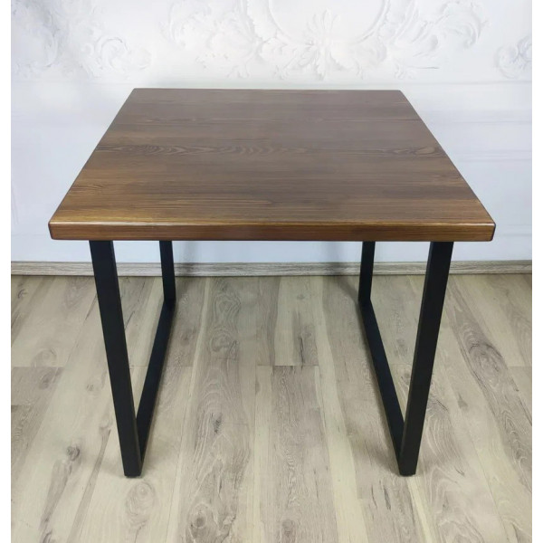 Стол кухонный Loft квадратный со столешницей цвета темного дуба из массива сосны 40 мм и черными металлическими ножками, 70x70х75 см