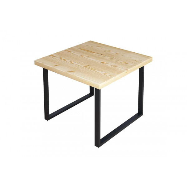 Стол журнальный Loft квадратный со столешницей без покраски из массива сосны 40 мм и черными металлическими ножками, 70x70х50 см