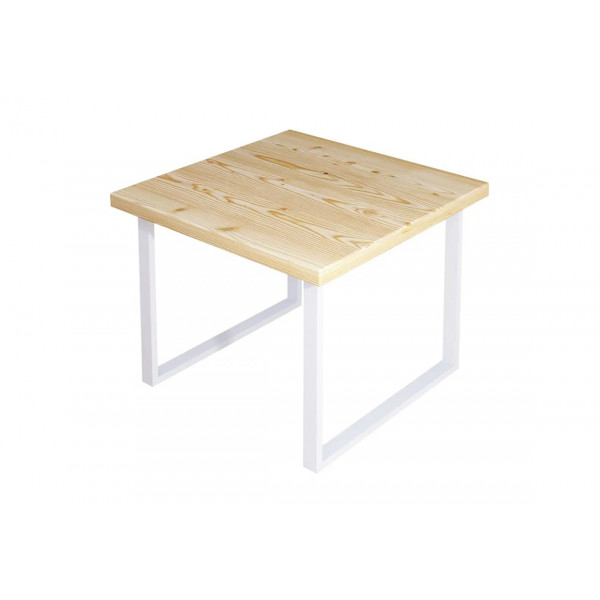 Стол журнальный Loft квадратный со столешницей без покраски из массива сосны 40 мм и белыми металлическими ножками, 60x60х50 см