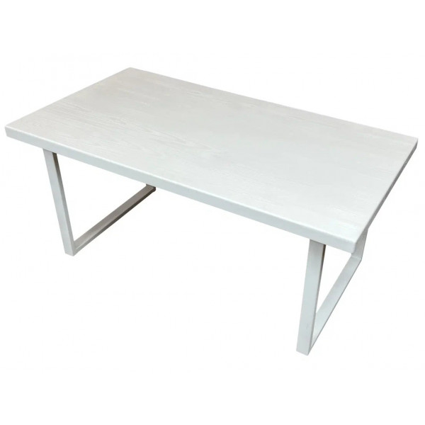 Стол журнальный Loft со столешницей белого цвета из массива сосны 40 мм и белыми металлическими ножками, 120х70х50 см