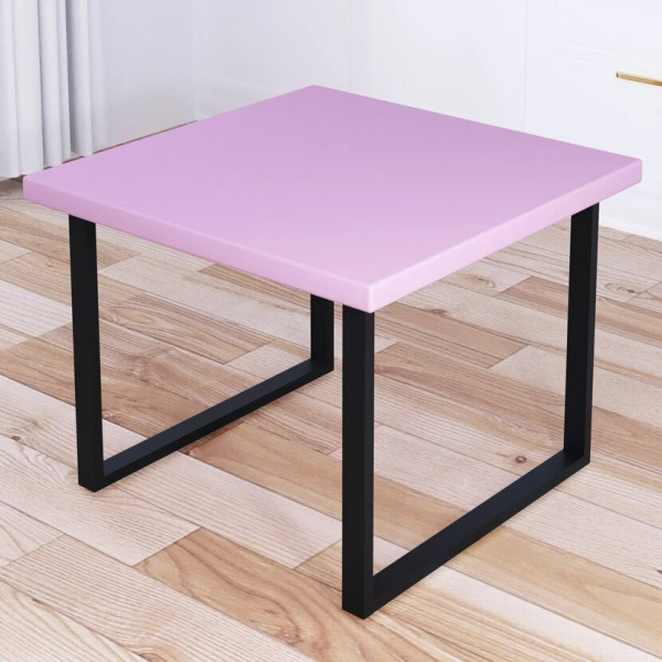 Стол журнальный Loft квадратный со столешницей розового цвета из массива сосны 40 мм и черными металлическими ножками, 60x60х50 см