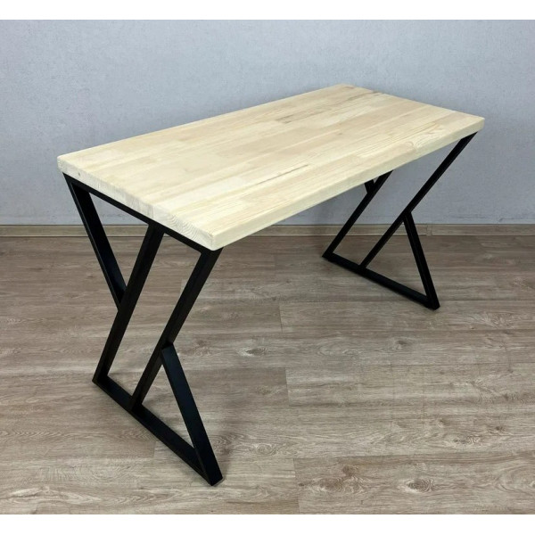 Стол кухонный Loft со столешницей из массива сосны 40 мм без покрытия и черными металлическими Z-образными ножками, 110х60х75 см