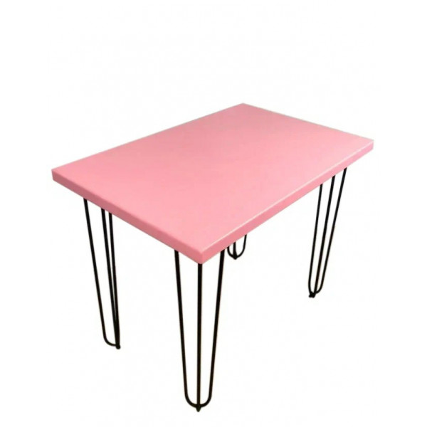 Стол кухонный Loft со столешницей розового цвета из массива сосны 40 мм и металлическими ножками-шпильками, 120х75х75 см