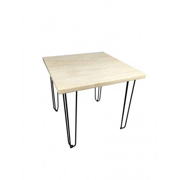Стол кухонный Loft с квадратной столешницей без покрытия из массива сосны 40 мм и металлическими ножками-шпильками, 75х75х75 см