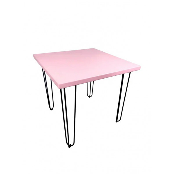 Стол Loft квадратный из массива сосны 40 мм на Шпильках 60x60х75 цвет розовый офисный деревяная столешница стальные ножки письменный компьютерный