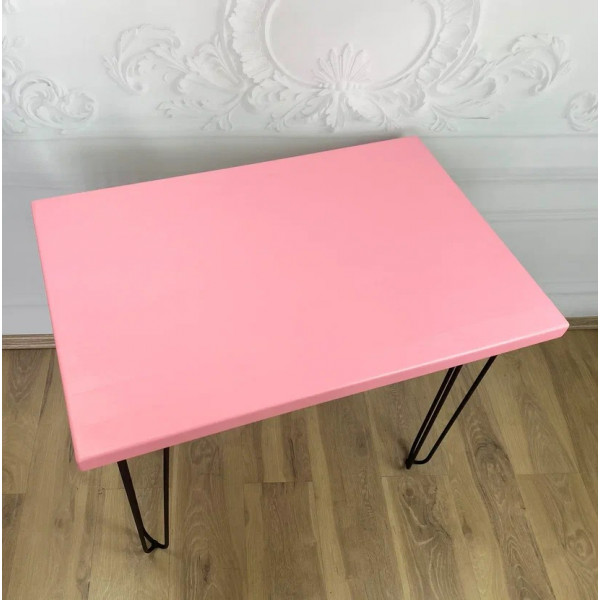 Стол кухонный Loft со столешницей из массива сосны розового цвета 40 мм, на металлических ножках-шпильках, 120x70х75 см