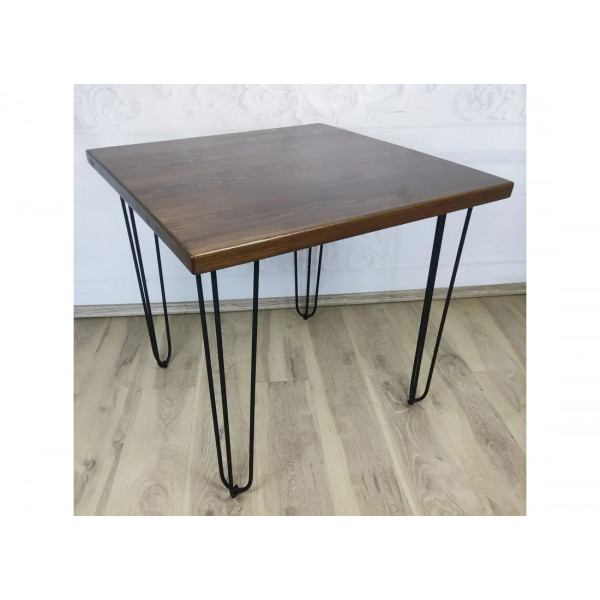 Стол кухонный Loft с квадратной столешницей цвета темного дуба из массива сосны 40 мм, на металлических ножках-шпильках, 70x70х75 см