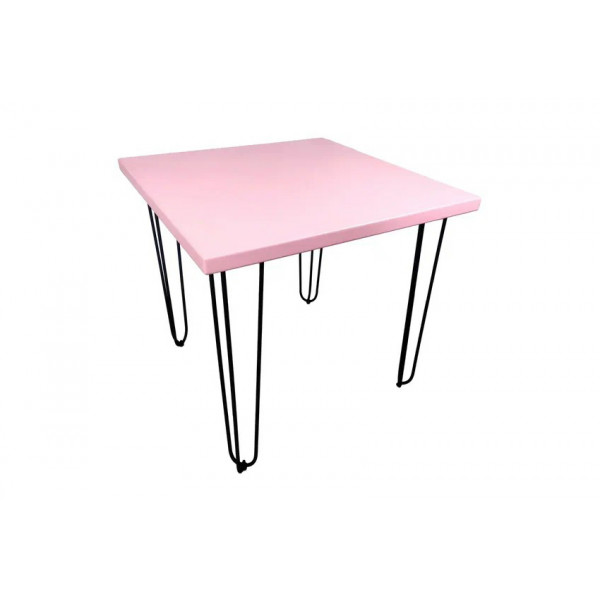 Стол кухонный Loft с квадратной столешницей розового цвета из массива сосны 40 мм, на металлических ножках-шпильках, 70x70х75 см