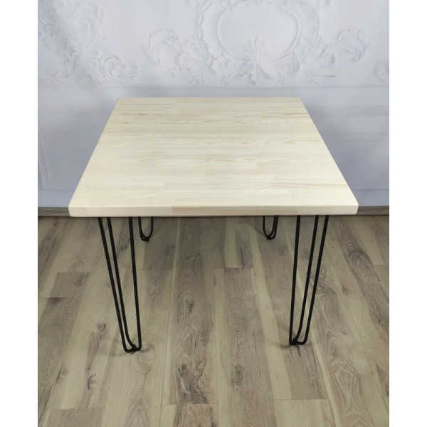 Стол кухонный Loft с квадратной столешницей без покраски из массива сосны 40 мм, на металлических ножках-шпильках, 70x70х75 см