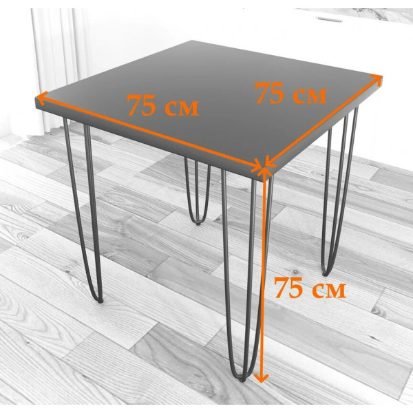 Стол кухонный Loft с квадратный столешницей цвета антрацит из массива сосны 40 мм и черными ножками-шпильками, 75x75х75 см