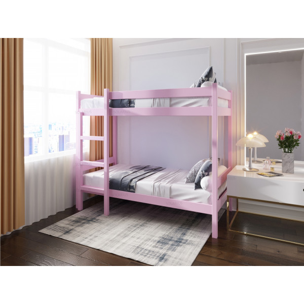 Двухъярусная кровать из массива сосны 190х80 см (габариты 200х90), цвет розовый