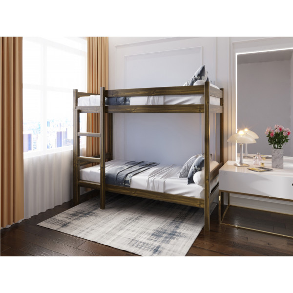 Двухъярусная кровать из массива сосны 190х80 см (габариты 200х90), цвет темный дуб