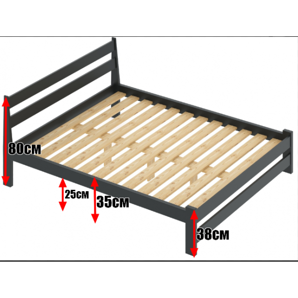 Кровать Мишка лакированная усиленная из массива сосны с основанием 190х120 см (габариты 200х130), цвет антрацит