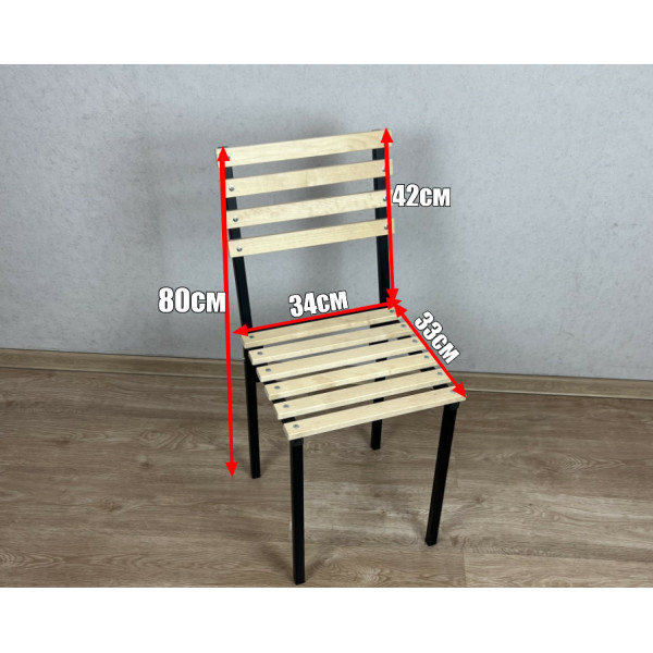 Стул металлический универсальный, черный каркас с березовой спинкой и сиденьем без покрытия